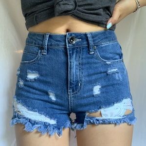 high waisted distressed denim shorts!